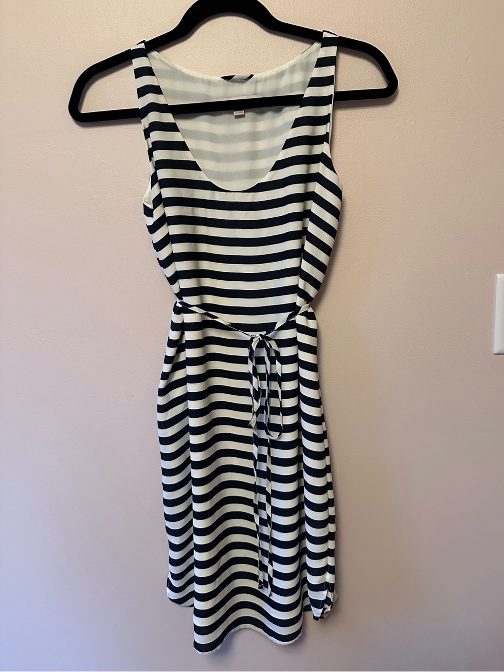Loft Navy Blue/White striped tank dress with removable waist tie, size SP